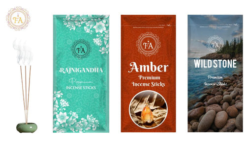 Exquisite Fragrance Trio - Pack of 3 Agarbatti (Rajnigandha, Amber, Wildstone)