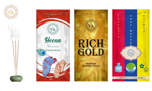 Divine Aroma Trio - Pack of 3 Agarbatti (Heena, Rich Gold, Ice Water)